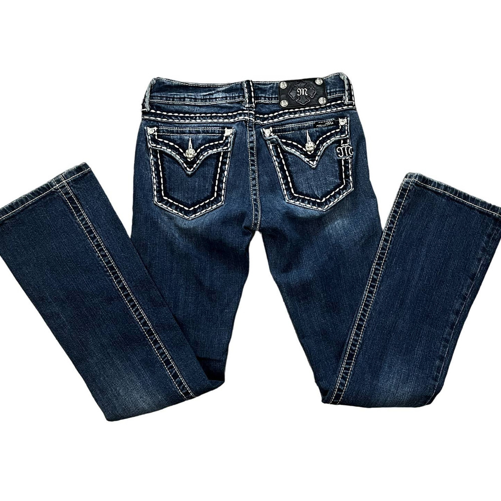 Miss Me white stitching Bootcut jeans 27